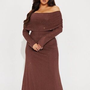 🤎Fashion Nova Shimmering Brown Long Sleeve Dress